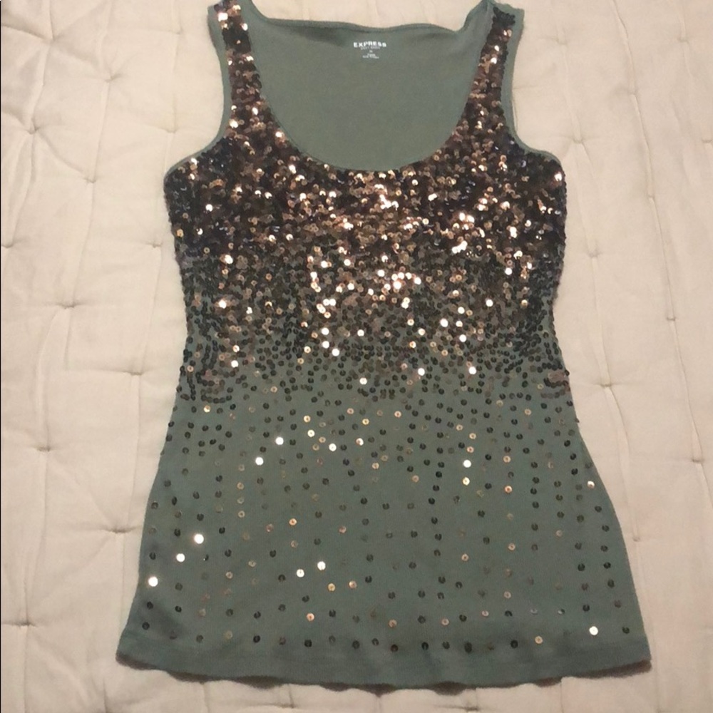 Express olive and copper ombré sequin tank top